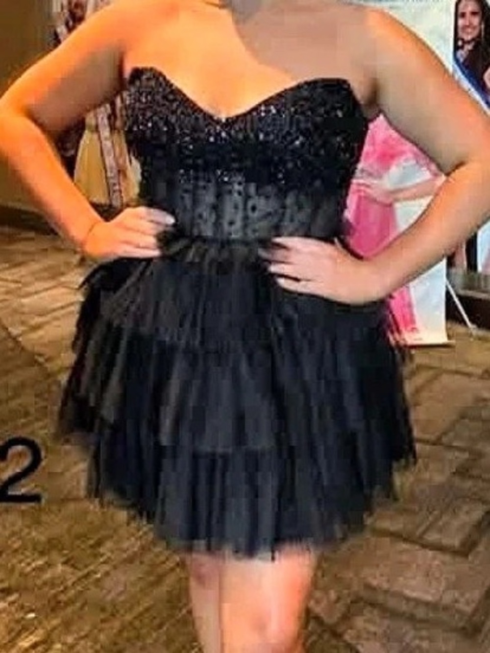 Angela Couture Strapless Black Tulle Mini Dress Size 12